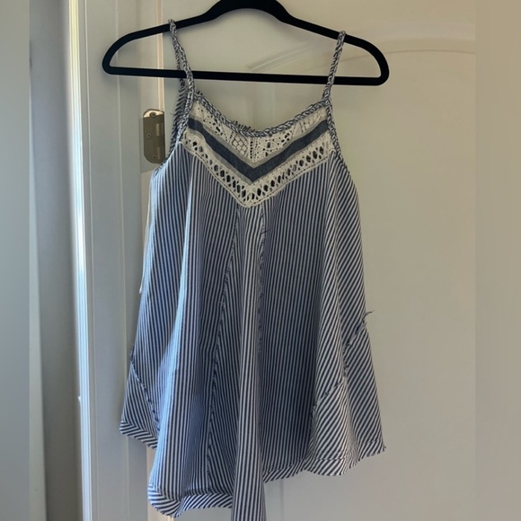 Hem & Thread Blue and White Asymmetrical Tank Top - Picture 1 of 8